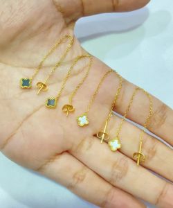 Noin - Anting Clover Titanium Fashion Wanita Korea Gold Anti Karat