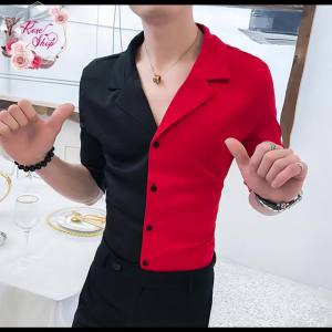 Áo sơ mi nam tay lỡ phối 2 màu tạo điểm nhấn nổi bật cho chiếc áo. Chất liệu Lụa phi bóng mát mẻ H11