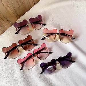 แว่นกันแดดเด็ก กรอบสไตล์หมีน่ารัก แว่นตาชายหาดกลางแจ้งสำหรับเด็กผู้หญิง