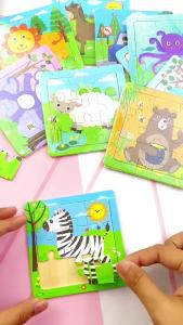 FR-M167 Mainan Edukasi Puzzle Anak Karakter Hewan Dan Kendaraan Puzzle Kayu 9Pcs Mini Wooden Puzzle