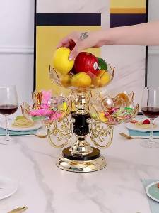 stok lokal beli 1 dapatkan 2 Ornamental Fruit Plate Piring saji hidangan buah kue crystal plastik putar Mangkuk Makanan permen