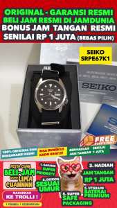 SEIKO 5 ORIGINAL SEIKO SRPE67K1 - Men CT - Hitam - Cloth Band - Diameter 4 CM. Water Resist 100 Meter Jamdunia / Jam dunia JD18 # Jam Tangan Pria Cowok Anti Air Digital Analog # Seiko Otomatis SEIKO SRPE67 SRPE 67 K1 SRPE 67K1 K 1