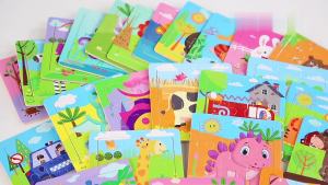 MI-M167 Mainan Edukasi Puzzle Anak Karakter Hewan Dan Kendaraan Puzzle Kayu 9Pcs Mini Wooden Puzzle