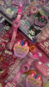 Kuromi Melody Kitty Unicorn Pink Bear Cute Rabbit digital watch with toy whack a mole keychain pop in kids toy watch