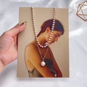 สร้อยคอโซ่2ชั้น จี้ประดับมุก สไตล์โบฮีเมียน วินเทจ เครื่องประดับสำหรับผู้หญิง