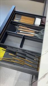 Premium Upgraded Aluminium Cutlery Tray with Moving Dividers Forks Spoons Storage Tray Utensil Cabinet Drawer Organizers