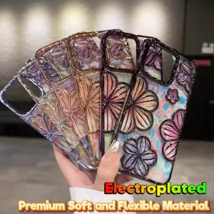 Luxury 3D Soft Electroplated Soft Silicone Glitter floral Plating Design Aesthetic Slim Protective Case compatible for iphone case