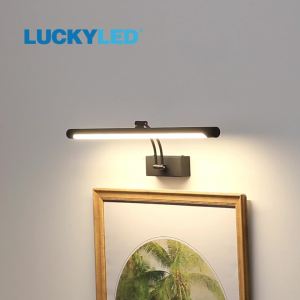LUCKYLED Led Indoor Wall Lamp 55/80cm Black Silver Picture Light Aluminum Bathroom Wall Light Fixture Lampu Bilik