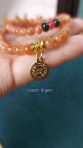 Vòng tay quấn 2 đá Mặt Trời Sunstone 5.8 li phối viên đá bánh xe mã não charm đồng tiền nữ hoàng hợp mệnh Hỏa Thổ | Hoa Minh Gem