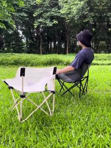 OKGO💖Ready Stock💖Upgraded Version 2.0 Breathable Mesh Folding Moon Chair - Portable Lightweight Sturdy Metal Frame Ergonomic Design Perfect for Camping Beach Trips Garden Relaxation and Outdoor Events