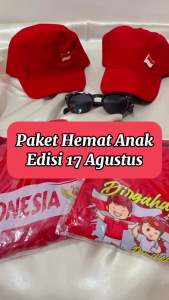 PAKET HEMAT KAOS ANAK + TOPI BROS ANAK MOTIF 17 AGUSTUS KEMERDEKAAN INDONESIA BAJU TOPI ANAK HUT RI