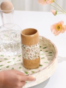 กล่องเก็บช้อนส้อมเอนกประสงค์ กล่องตะเกียบ ไม้ไผ่ใส่ตะเกียบ กล่องไม้เก็บช้อนติดเปลือกหอย ส้อม กล่องตะเกียบกลมไม้ไผ่