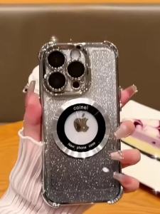 Luxury 6D Plating Gradient Glitter Phone Case for Iphone 15 Pro Max 14 13 12 11 Pro Max Transparent Magnetic Airbag Shockproof Back Cover