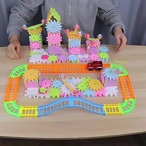 Childrens electric block gear compatible with LEGO large particle block assembly toy rail car Christmas gift