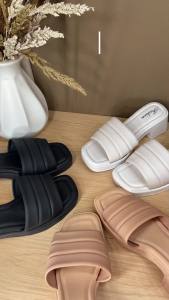 STOMPION Sandals For Women With Heels Thick-Sole Rubber Slippers One-Strap Slippers Wedge Heel