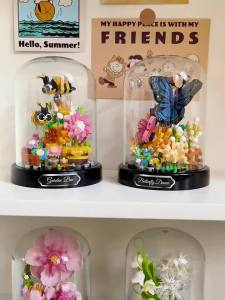 Flowers Set Butterfly Flower Building Blocks Toys With Glass Cover DIY Toys Gift for Girlfriend