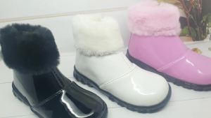 Sepatu Boots Anak Perempuan Fashion Trendy / Sepatu Boots Glossy Anak Cewek Kerah Bulu Halus / Sepatu Balita Boots Modis Anak Wanita Resleting Lucu