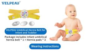 VELPEAU Umbilical Hernia Belt Baby Newborn Infant Navel Truss Belly Button Band Recovery Strap with 3 Compress Pads Anti-Slip