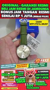CASIO MTP-VT01L-3BUDF - Jam Tangan Pria Anti Air Hijau Army Kulit