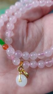 Vòng tay quấn 2 đá Thạch Anh Hồng size 6 li phối charm điếu kim tiền may mắn tài lộc hợp mệnh Hỏa Thổ | Hoa Minh Gem