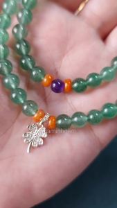 Vòng tay Thạch Anh Dâu Xanh cây size hạt 6.8 li kiểu quấn 2 vòng phối charm bạc cỏ 4 lá đính đá bánh xe cẩm thạch huyết thạch anh tím | Hoa Minh Gem