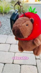 12CM Multicolor Capybara Keychain Plush Toy Capybara Keychain Cartoon Capybara Cute Toy Fluffty Animal Doll Kawaii Stuffed Animals Headgear Capybara Doll Birthday Gift 水豚玩偶钥匙扣