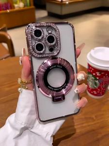 Casing Ponsel Berlian Mewah untuk iPhone 15 Pro Max: Perlindungan Kamera Tahan Benturan, Casing Transparan, dan Dudukan Penyangga