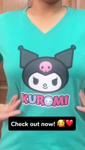 V-Neck T-shirt for Women KUROMI Cute Look New Style 2024 OOTD Casual Style | HA24506