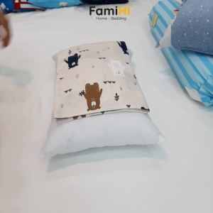 Vỏ gối nằm cho bé trai bé gái 30x45cm Cotton Sateen FamiHi cao cấp bao áo gối trẻ em 100% sợi vải tự nhiên mềm mát.