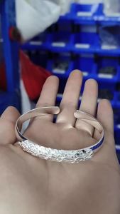 999 Pure Silver Peacock Open Bracelet Womens Inherited Silk Embossed Flower Retro Ethnic Style Bracelet Fashion Bracelet Jewelry