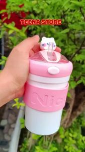 Bình Nước Bobo Cup Nắp Thú Xinh Xắn Kèm Ống Hút Silicon Nhiều Màu 400Ml