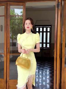 ZYHT EraVogue เดรสผู้หญิง เดรสสีเหลือง เดรสหางปลา เดรสกี่เพ้า เดรสทำงาน เดรสไฮโซ เดรสวินเทจ เดรสออกงาน เดรสปาร์ตี้ ชุดราตรี 91143