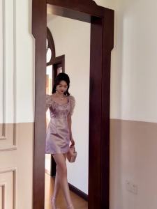 ZYHT EraVogue เดรสผู้หญิง เดรสสีม่วง เดรสทรงเอ เดรสซาติน เดรสทำงาน เดรสไฮโซ เดรสวินเทจ เดรสออกงาน เดรสปาร์ตี้ ชุดราตรี 91061