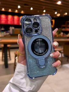Luxury Airbag Gradient Glitter Plating Magnetic Phone Case for Iphone 15 Pro Max 14 13 12 11 Pro 14 15 Plus Shockproof Back Cover with Holder Stand