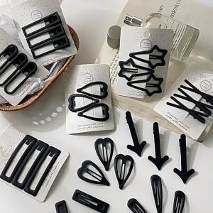 🔥🔥Roman Holiday All-match Simple Hair Clip Set Heart Star Bangs Clip Black BB Clip Three-piece Set