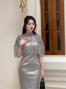 ZYHT EraVogue เดรสผู้หญิง เดรสสีเทา เดรสซาติน เดรสทำงาน เดรสไฮโซ เดรสวินเทจ เดรสออกงาน เดรสปาร์ตี้ ชุดราตรี 21104