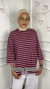 Blouse Wanita Jumbo Oval Blus Salur Bahan Kaos Katun Cvc Baju Atasan Wanita Ootd Hijab Motif Garis