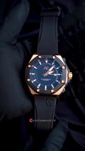 Jam Tangan Pria Alexandre Christie Automatic AC 9601 MARBRBA Black Dial Black Rubber Strap