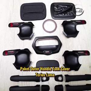 Paket Outer Cover Door Handle & Pegangan Tank Cover Tutup Tangki Bensin Mobil New Terios 2007 - 2017 Hitam All Variant