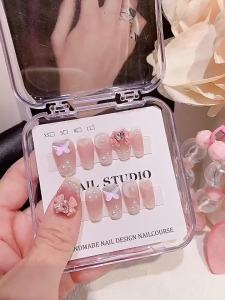 [HANDMADE]Artificial Nail Throbbing Butterfly Phototpy Nails Reusable and Removable Nails