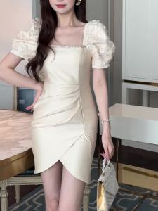 ZYHT EraVogue Váy nữ Cream Dress Váy phồng tay Váy cổ vuông Váy công sở Váy Hiso Váy cổ điển Váy dự tiệc Váy dạ hội 30805