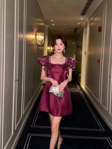 ZYHT EraVogue เดรสผู้หญิง เดรสสีม่วง เดรสทรงเอ เดรสแขนกุด เดรสทำงาน เดรสไฮโซ เดรสวินเทจ เดรสออกงาน เดรสปาร์ตี้ ชุดราตรี 80159