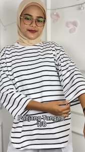 Blouse Wanita Terbaru Jumbo Oval Salur Blus Bahan Kaos Katun Cvc Baju Atasan Kekinian Ootd Hijab