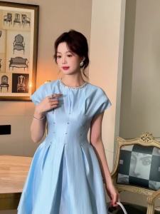 ZYHT EraVogue เดรสผู้หญิง เดรสสีฟ้า เดรสทรงเอ เดรสซาติน เดรสทำงาน เดรสไฮโซ เดรสวินเทจ เดรสออกงาน เดรสปาร์ตี้ ชุดราตรี 30882