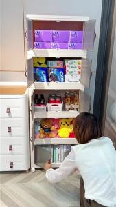 MIZONA 57cm Large Capacity Foldable Household 2 Doors Storage Cabinet For Snacks Toys Clothes And Quilts Storage Box Multi Layer Storage