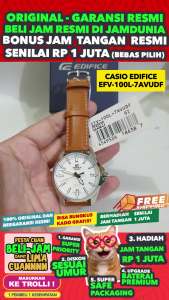 CASIO ORIGINAL - CASIO EDIFICE EFV-100L-7A - MEN LA - KULIT - Coklat - Jam dunia JD18