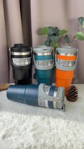 กระติกน้ำร้อนสแตนเลส แก้วมีหูจับ เกรด ขนาดใหญ่ จุของได้เยอะ แก้วน้ําสแตนเลส 304 รุ่นมีหูหิ้วมีหลอด