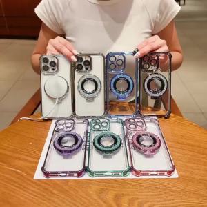 Luxury Glitter Flip Holder Stand Phone Case untuk Iphone 15 Pro Max, 14, 13, 12, dan 11