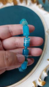 Vòng tay phong thủy đá Mã Não xanh biển có vân dạng lu thống size 8.6 x 12 li xen kẽ viên tròn hợp mệnh Thủy Mộc Kim | Hoa Minh Gem