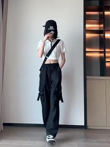 จัดส่งจากกรุงเทพ* ใหม่ กางเกงคาร์โก้ผู้หญิ กางเกงเอวสูง กางเกงลำลอง กระเป๋าตรง 2ใบ มีเชือกที่เอว S-2XLมี5ไซส์